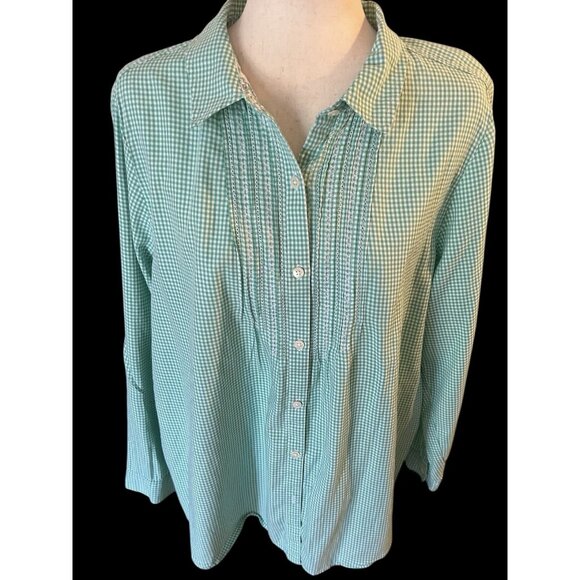Gingham Embroidered Button Down Shirt XL Uncommon Thread J Jill Women’s Cotton - Picture 4 of 13